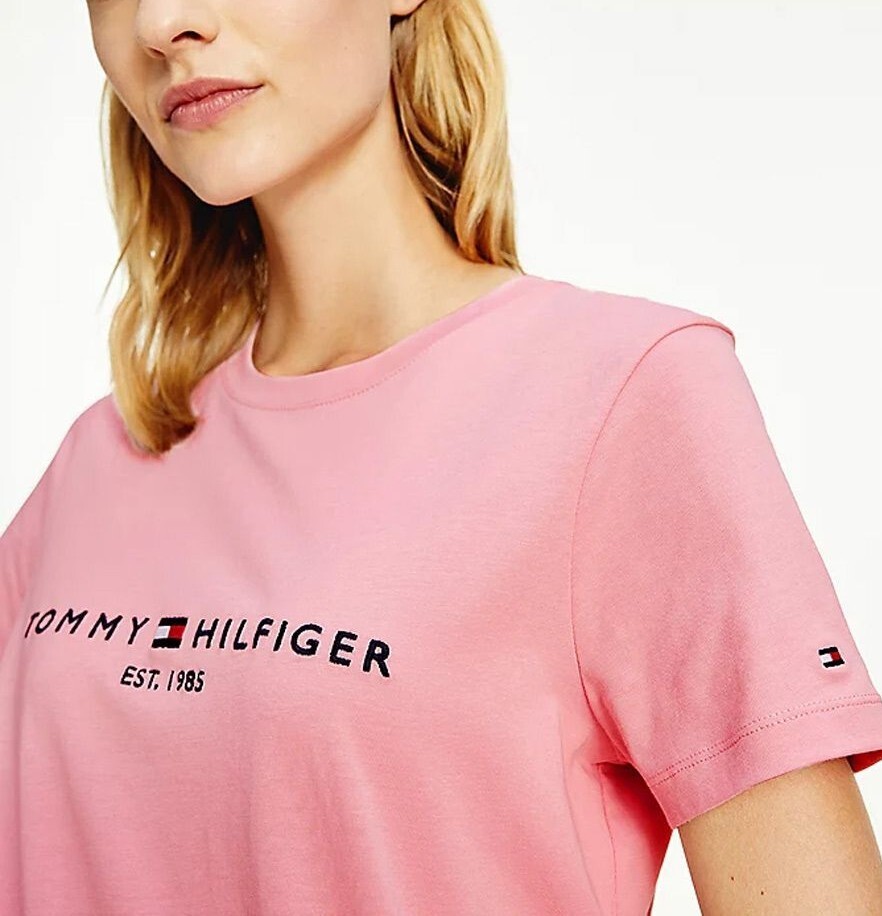 [S] TOMMY HILFIGER WOMEN SHORT SLEEVE TOMMY LOGO T-SHIRT,PINK, 76J4878-650 (STH659)
