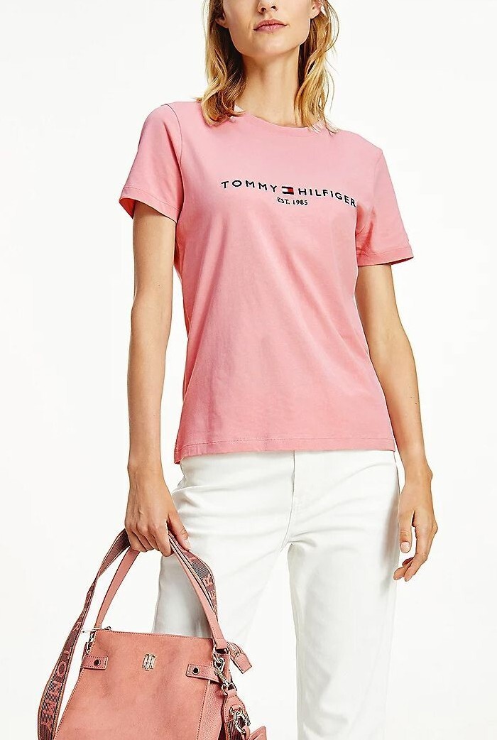 [S] TOMMY HILFIGER WOMEN SHORT SLEEVE TOMMY LOGO T-SHIRT,PINK, 76J4878-650 (STH659)