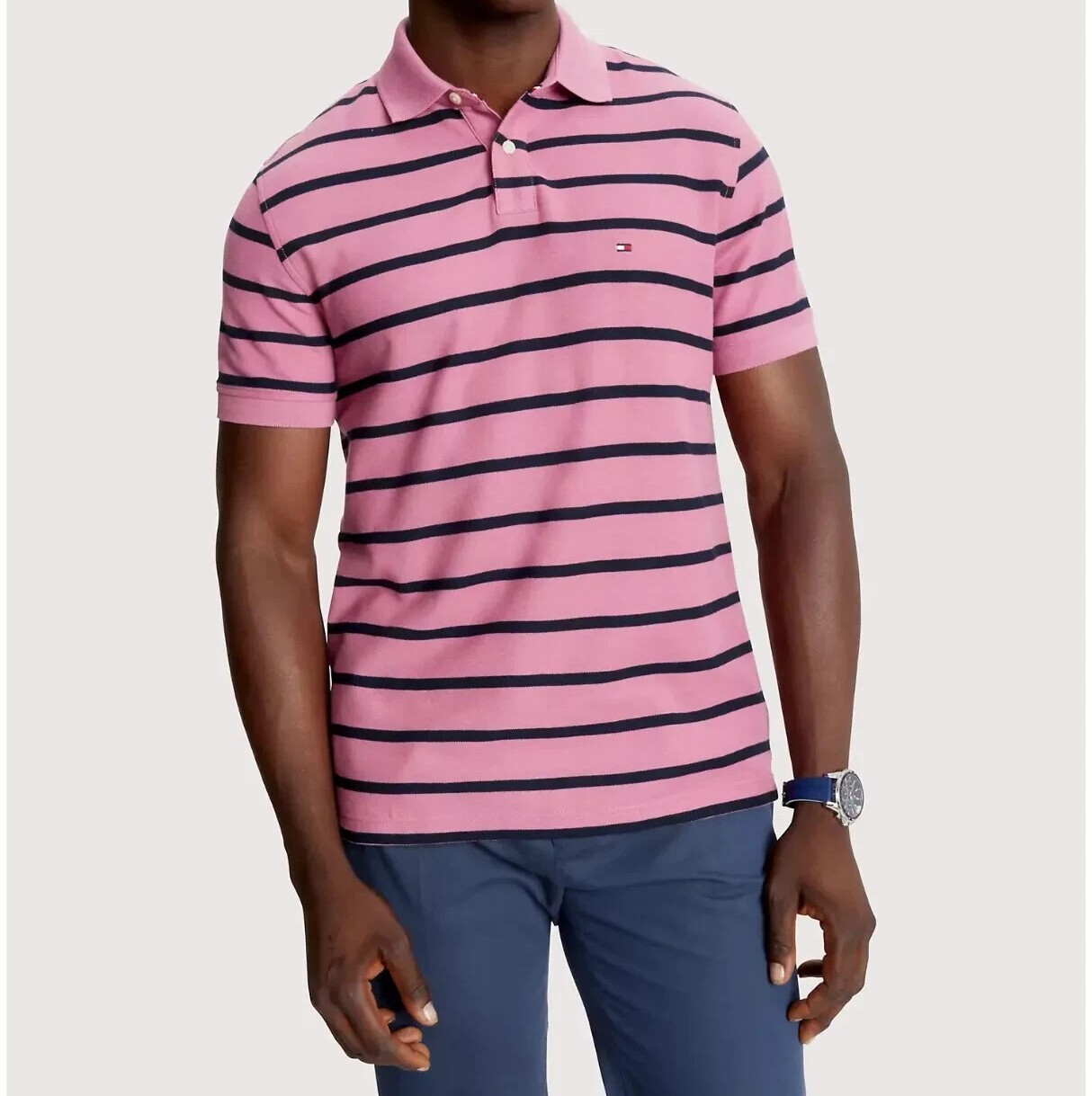 [S] TOMMY HILFIGER PINK PEONY REGULAR FIT STRIPE WICKING POLO, 78J9397-630 (STH1235)