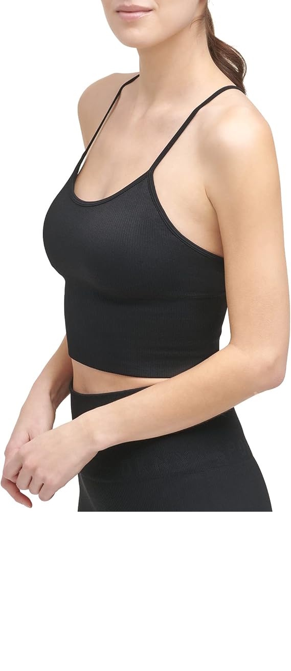 [S] DKNY RIB KNIT SEAMLEWSS CROP TOP,BLACK, DP1T7982-BLK FINAL SALE (SD184)