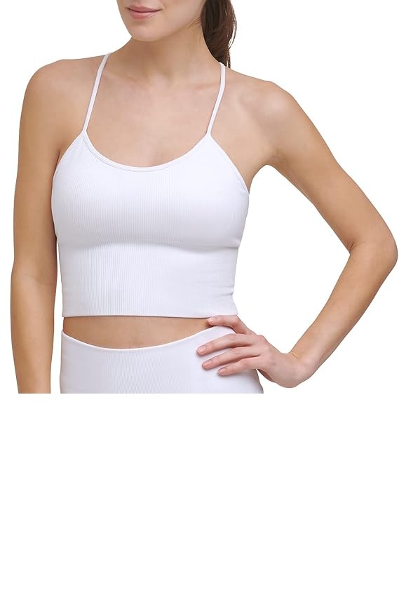 [S] DKNY RIB KNIT SEAMLEWSS CROP TOP,WHITE, DP1T7982-WHT FINAL SALE (SD182)