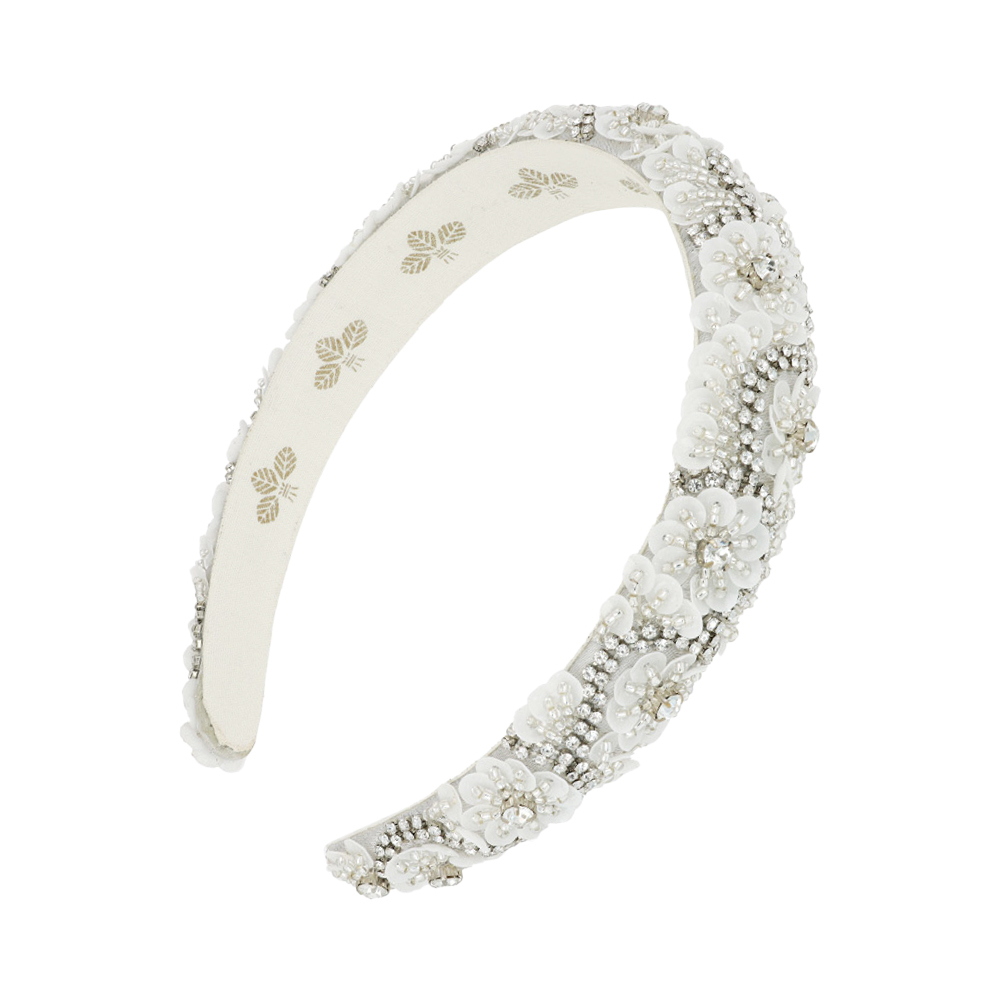 L. ERICKSON 水晶串珠花卉髮箍〈璀璨灰〉