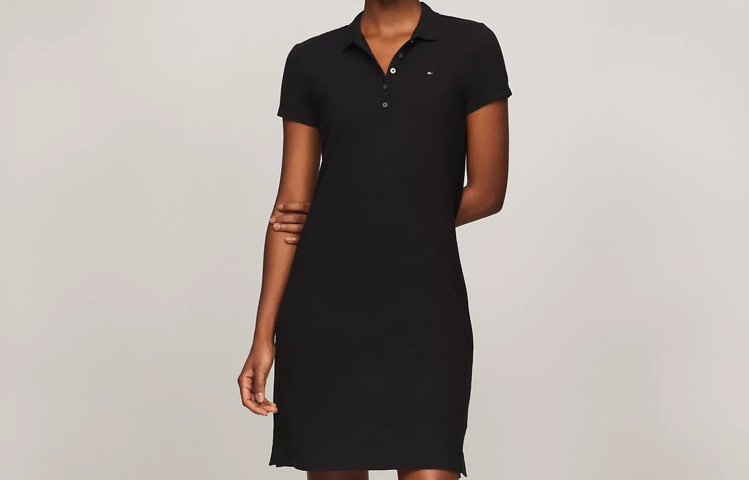 [S] TOMMY HILFIGER WOMEN'S FLAG LOGO COTTON CARA PIQUE DRESS 5,BLACK, 76J3205-001 (STH196)