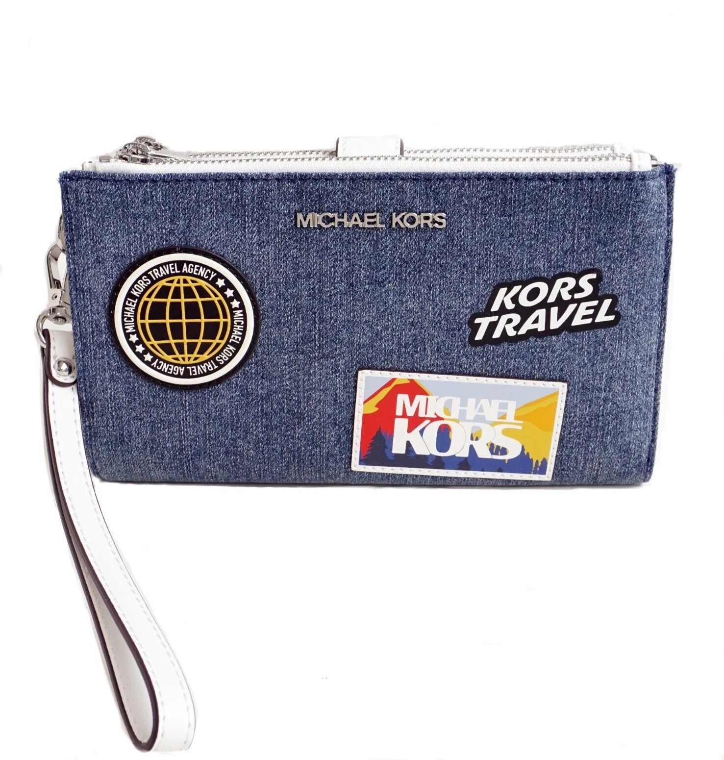 [S] MICHAEL KORS DENIM 35R5STVW3C JET SET TRAVEL LG DOUBLE ZIP WRISTLET, 197853281615 (SMK1228)