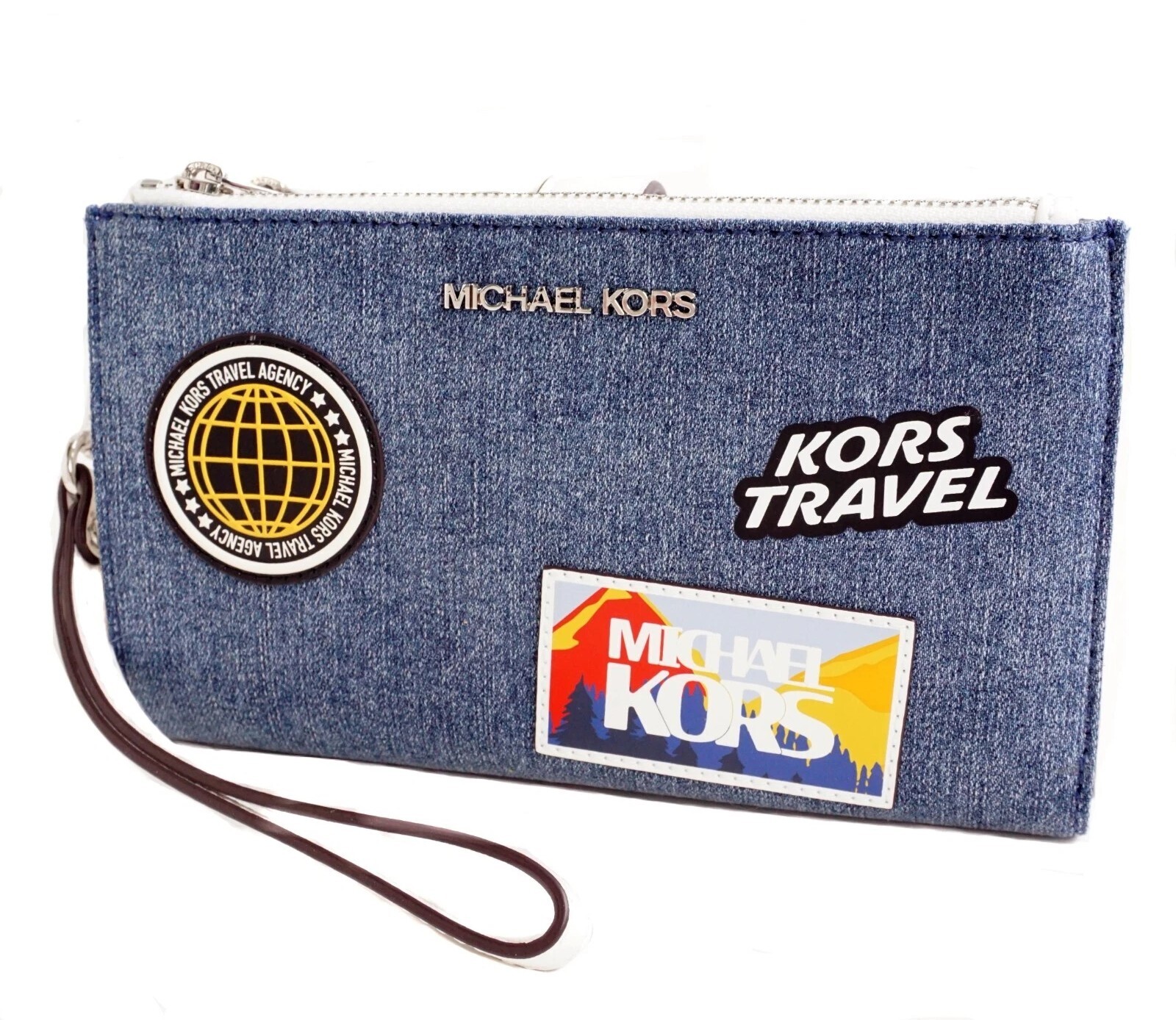 [S] MICHAEL KORS DENIM 35R5STVW3C JET SET TRAVEL LG DOUBLE ZIP WRISTLET, 197853281615 (SMK1228)