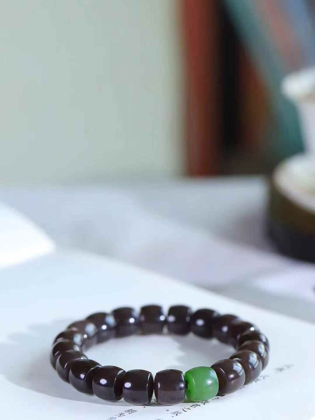 723729 和田玉煙紫老型珠手串 (9.2-11mm直徑)