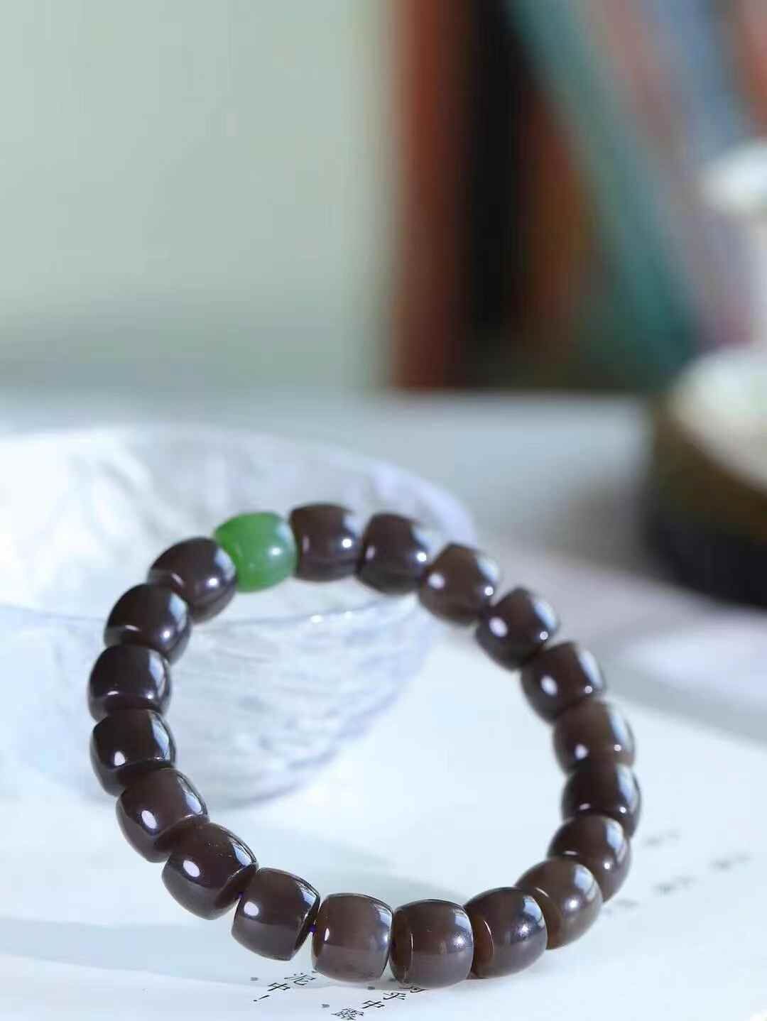 和田玉煙紫老型珠手串 (9.2-11mm直徑),天然和田玉軟玉