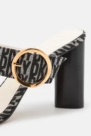 [S] DKNY STATEN DOUBLE BAND SANDALS CONT LOG JAQUARD,BLACK/EGGNOG, K1340142-BLK/EGGNOG [FINAL SALE] (SD638)