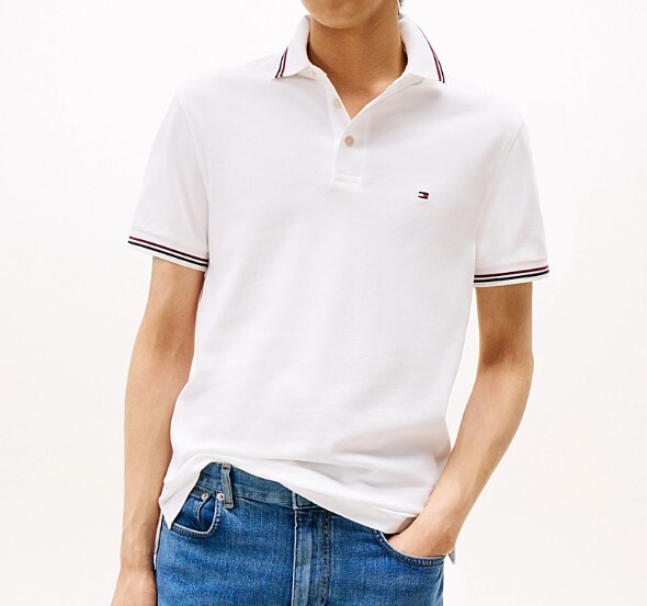 [S] TOMMY HILFIGER REGULAR FIT TOMMY TIPPED POLO,WHITE, 78B2300-112 [FINAL SALE] (STH289)