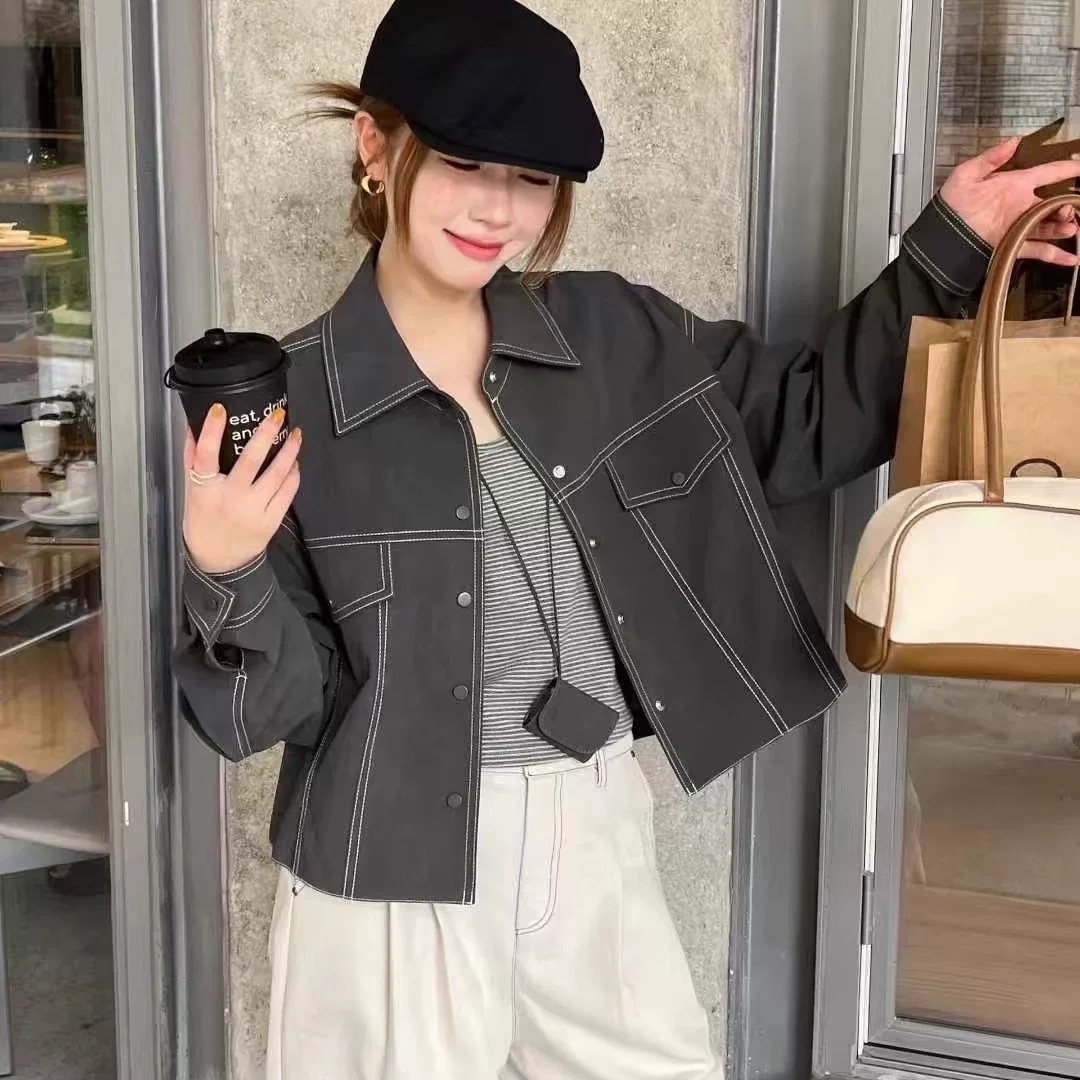 8362 車線撞色短版外套三件組