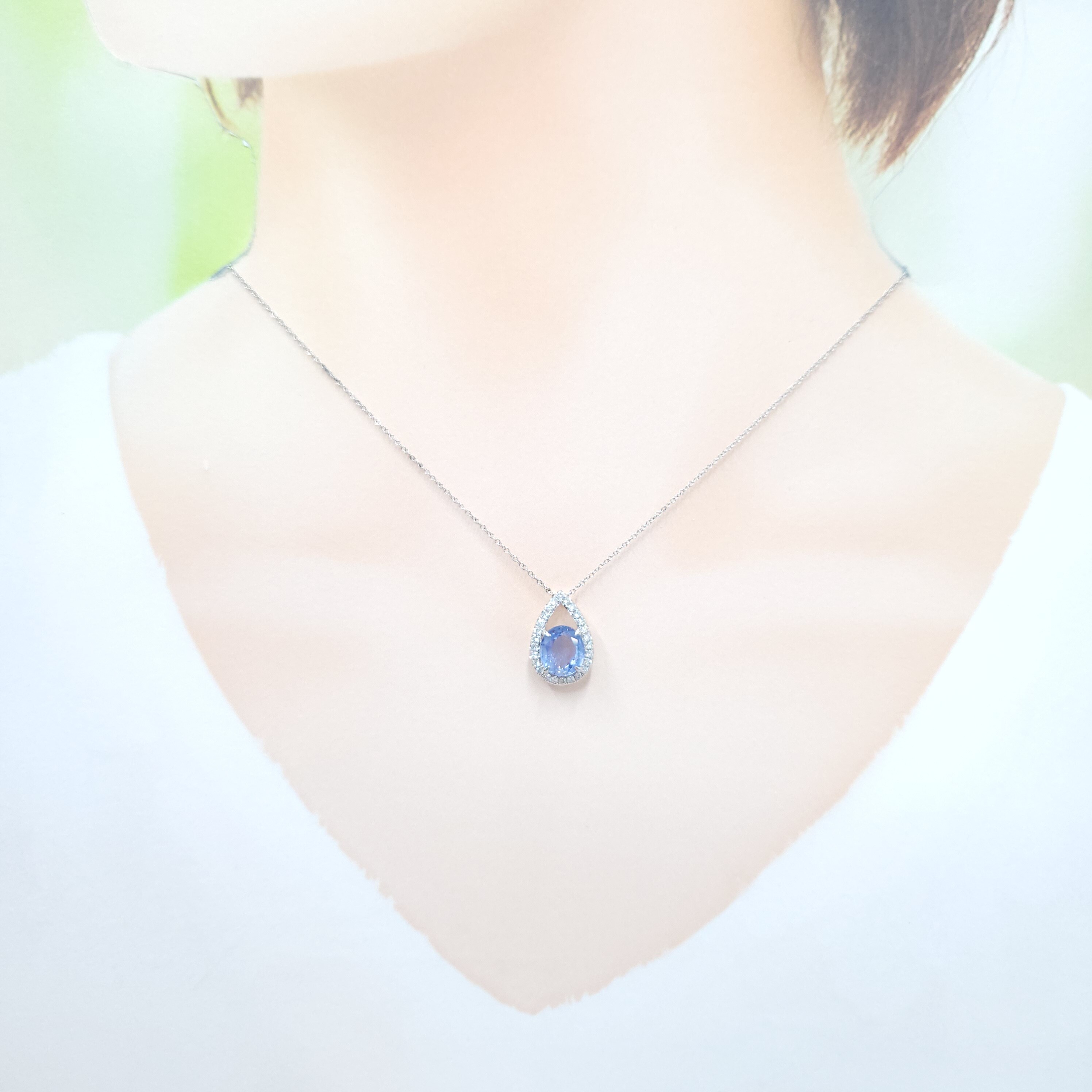 18K White Gold 2.07ct Sapphire and Diamond Pendant