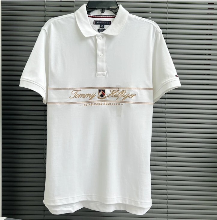 [S] TOMMY HILFIGER REGULAR FIT TH SCRIPT INTERLOCK POLO,WHITE, 78JA894-100 (STH847)