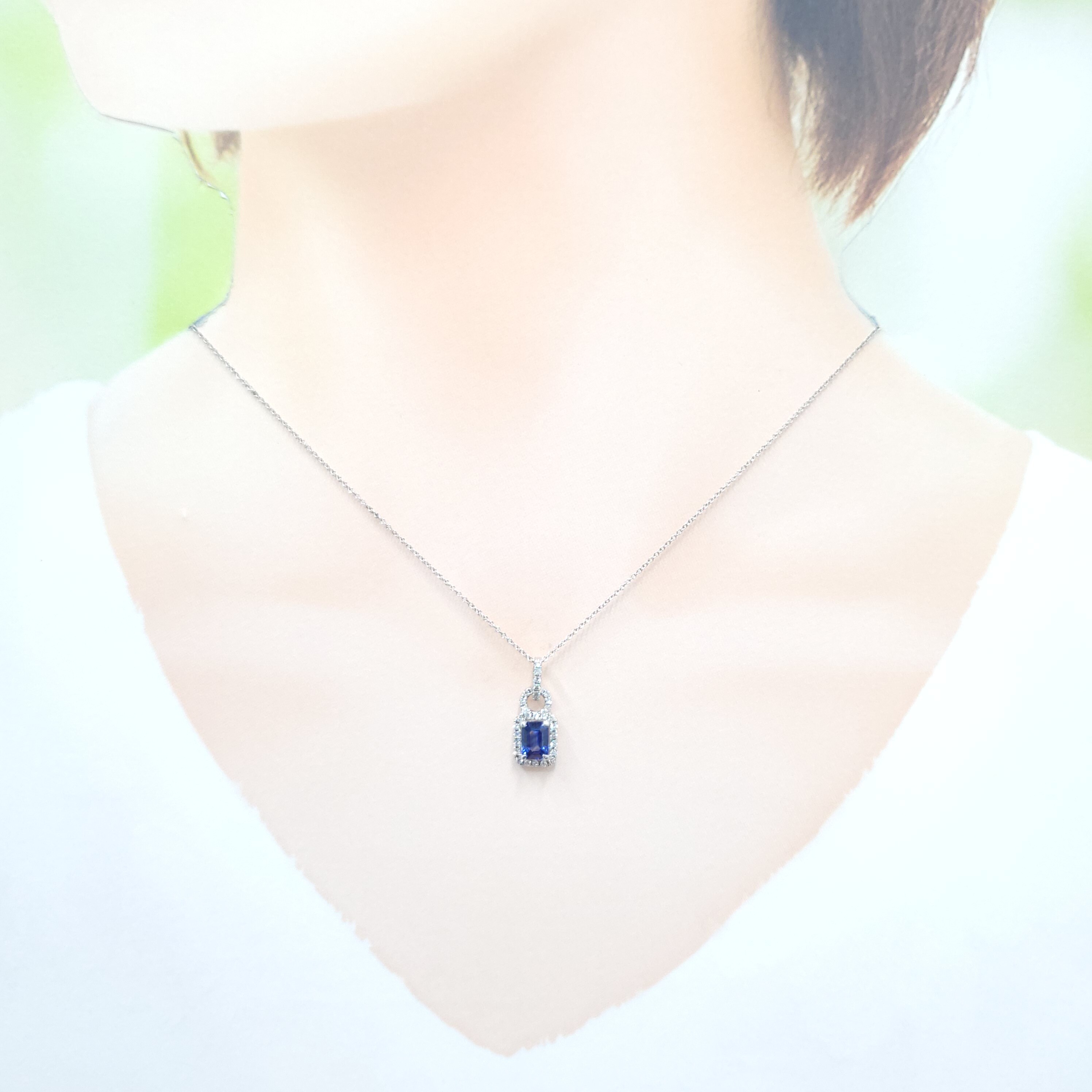 18K White Gold 1.18ct Sapphire and Diamond Pendent