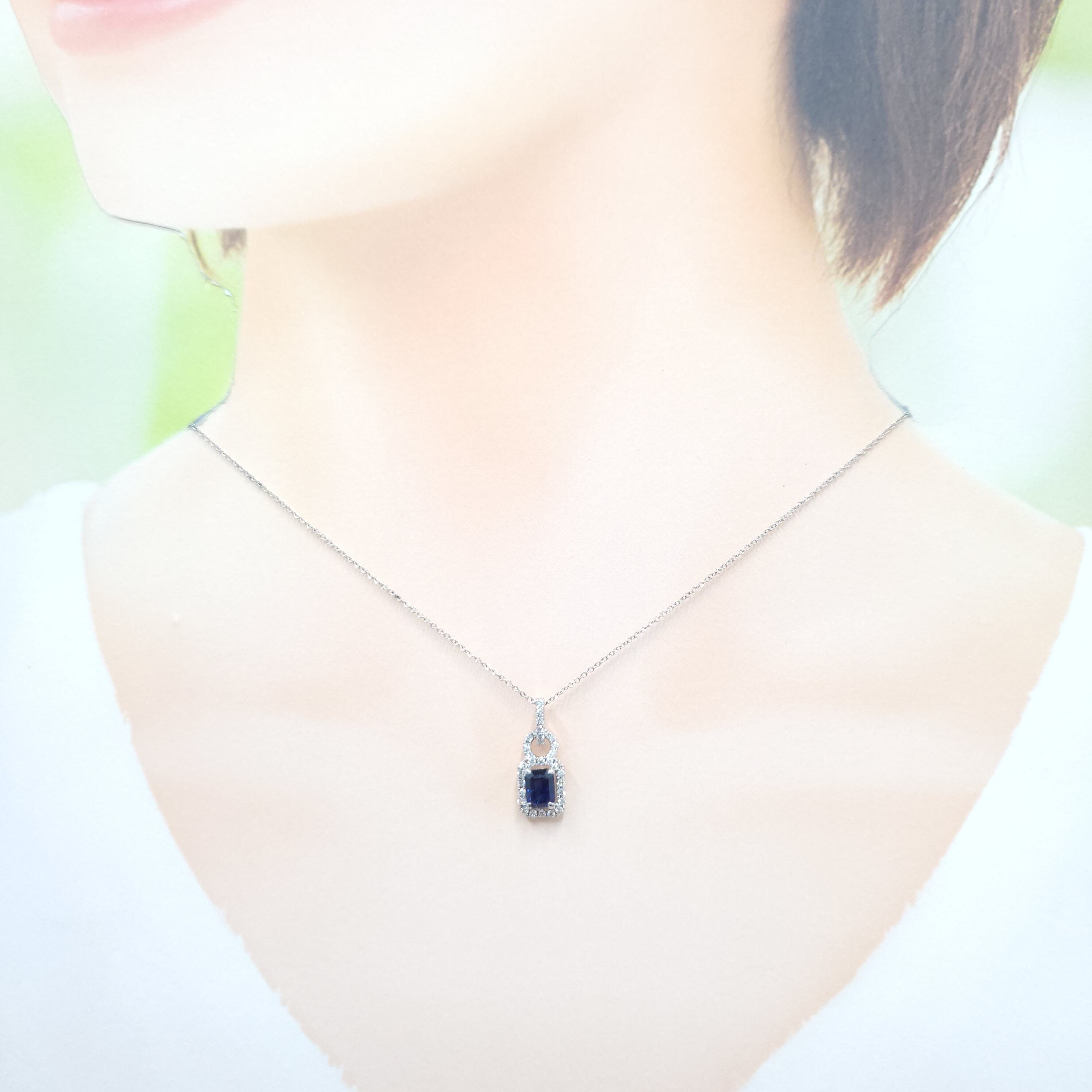 18K White Gold 0.84ct Sapphire and Diamond Pendent