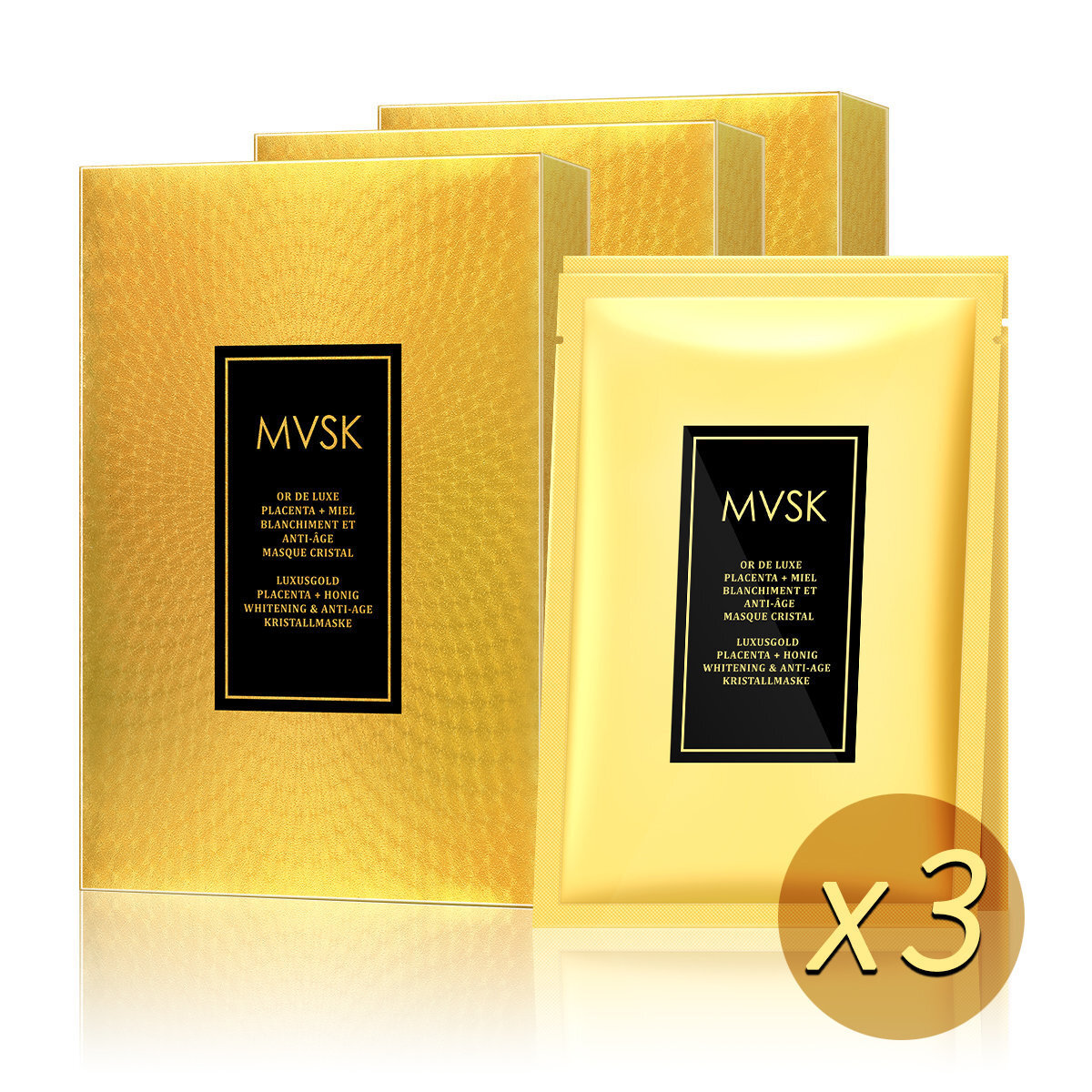MVSK (3盒特惠裝)【✨液態金面膜】奢稀金羊胎蜂蜜美白抗初老水凝面膜(43克*5片)【原装正品行貨】