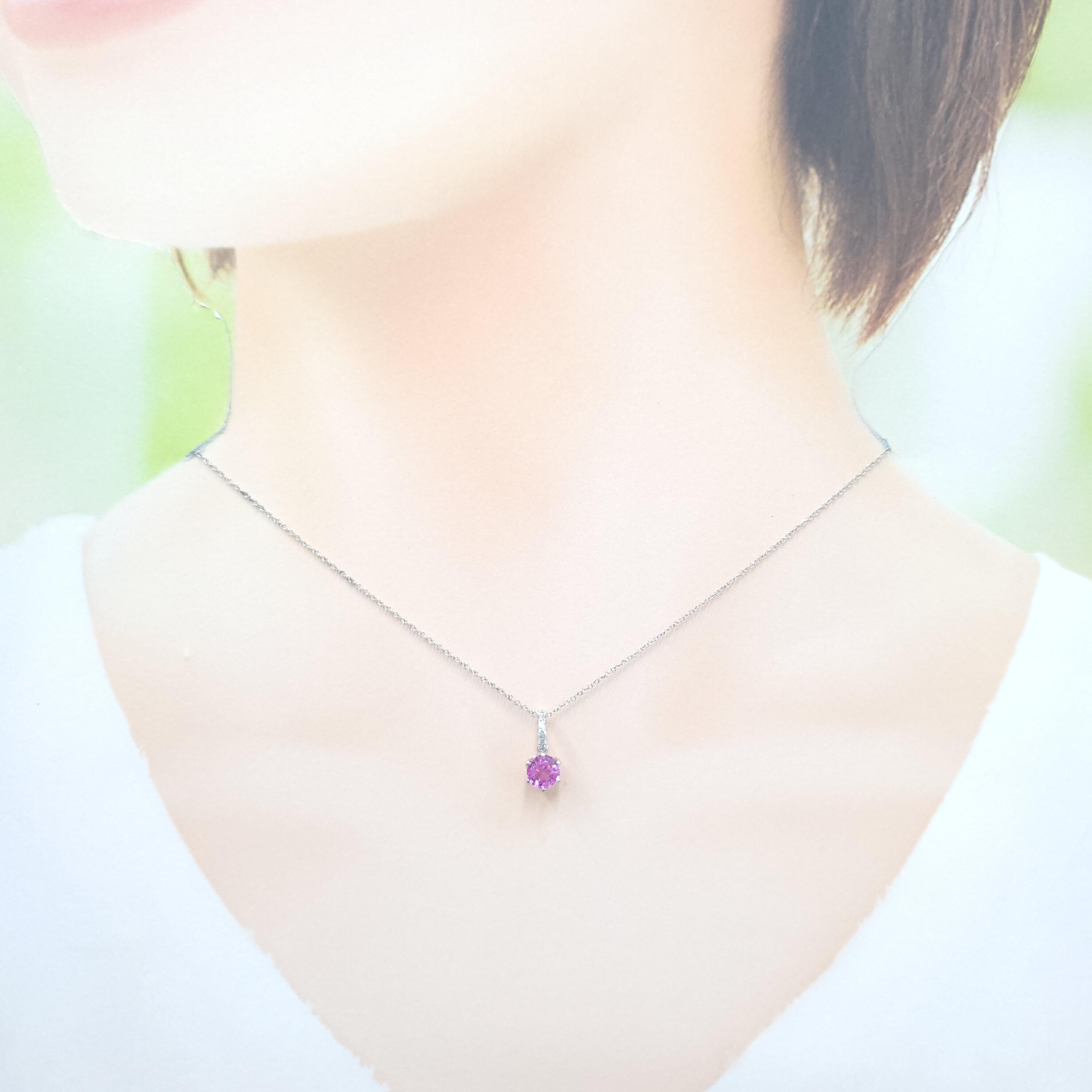 18K White Gold 0.74ct Pink Sapphire and Diamond Pendant