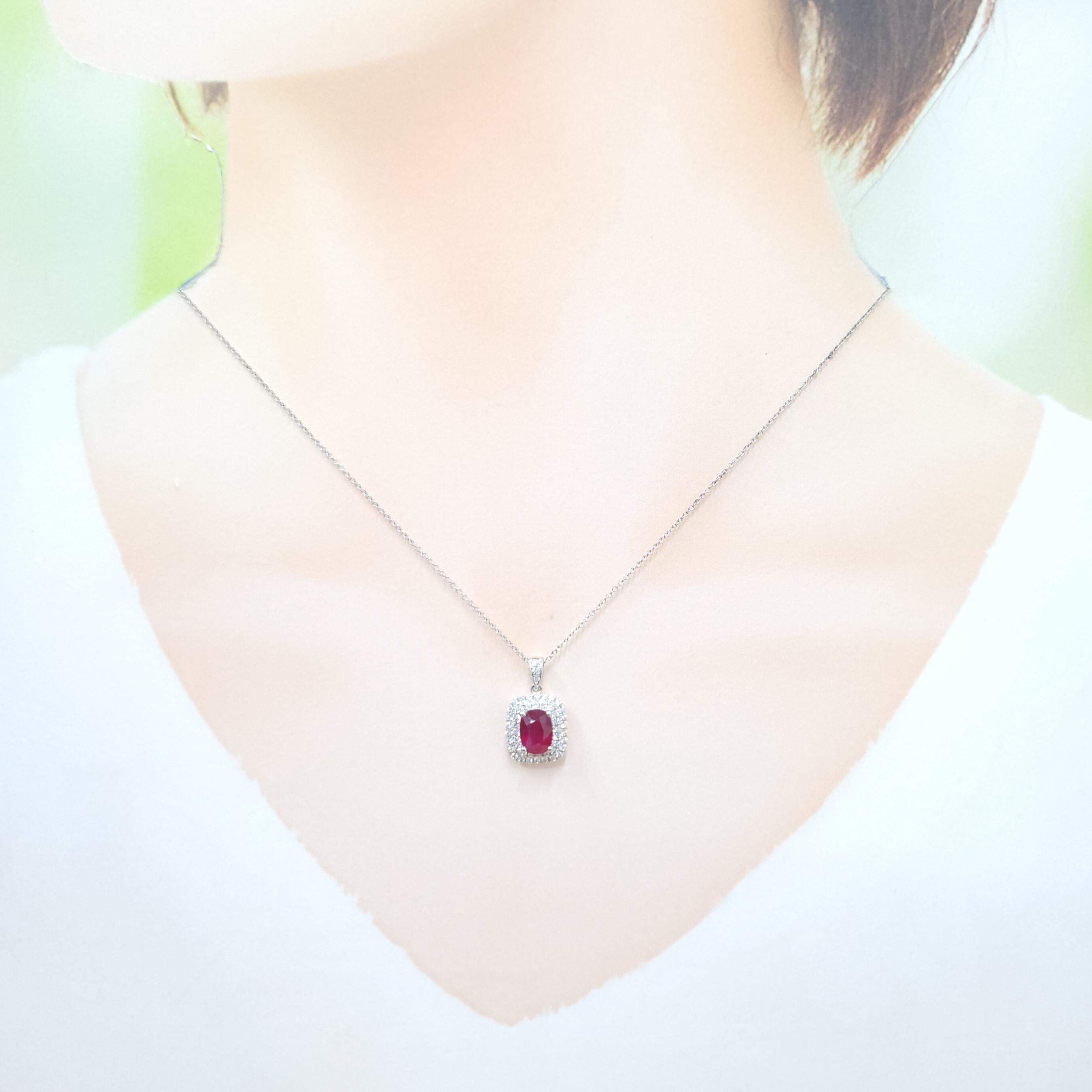 18K White Gold 1.54ct Ruby and Diamond  Pendent