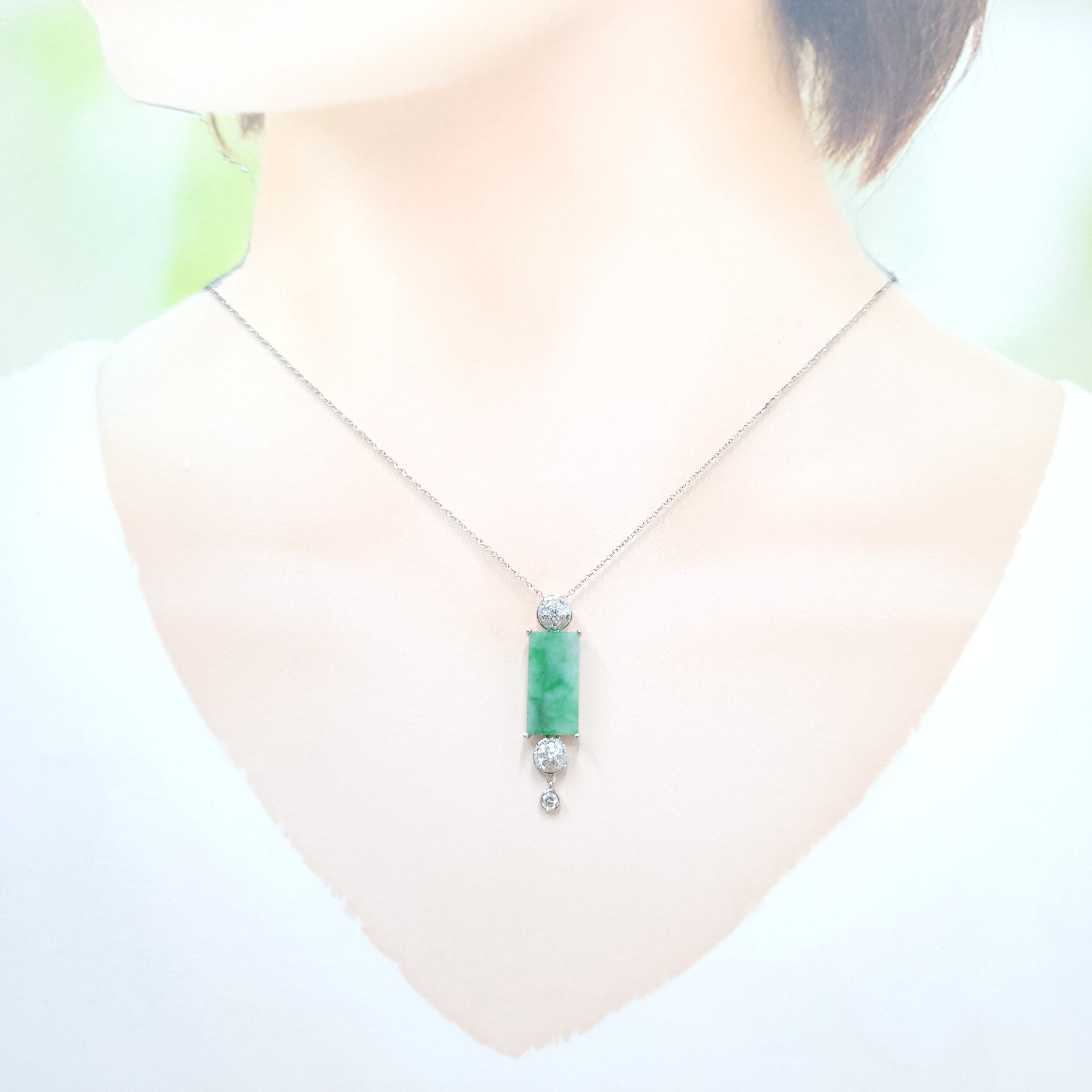 18K White Gold Jade and Diamond Pendant