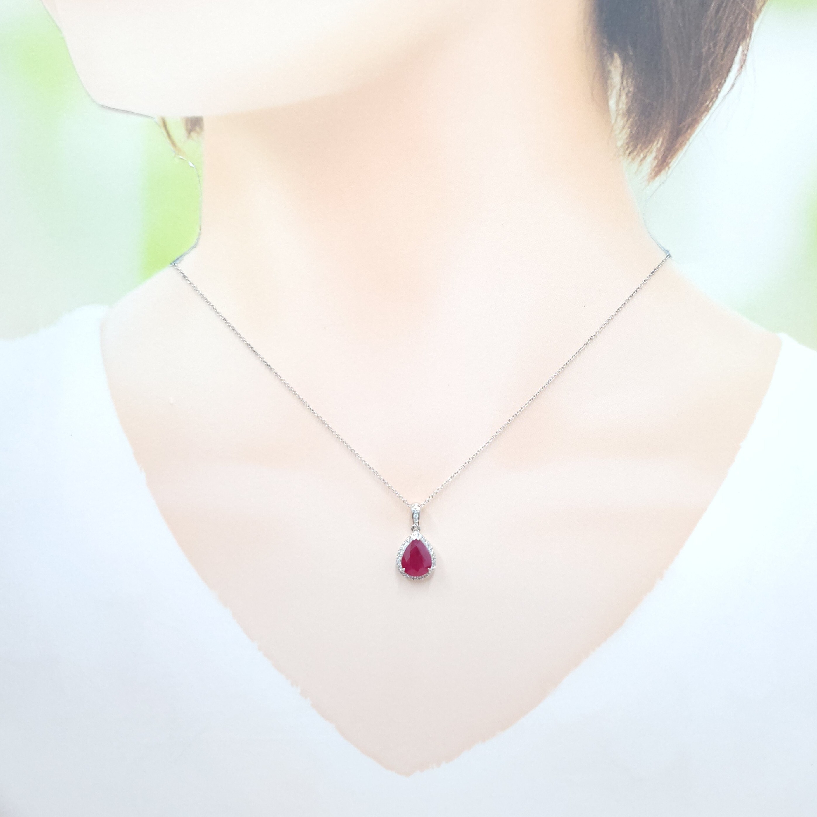 18K White Gold 2.21ct Ruby and Diamond Pendant