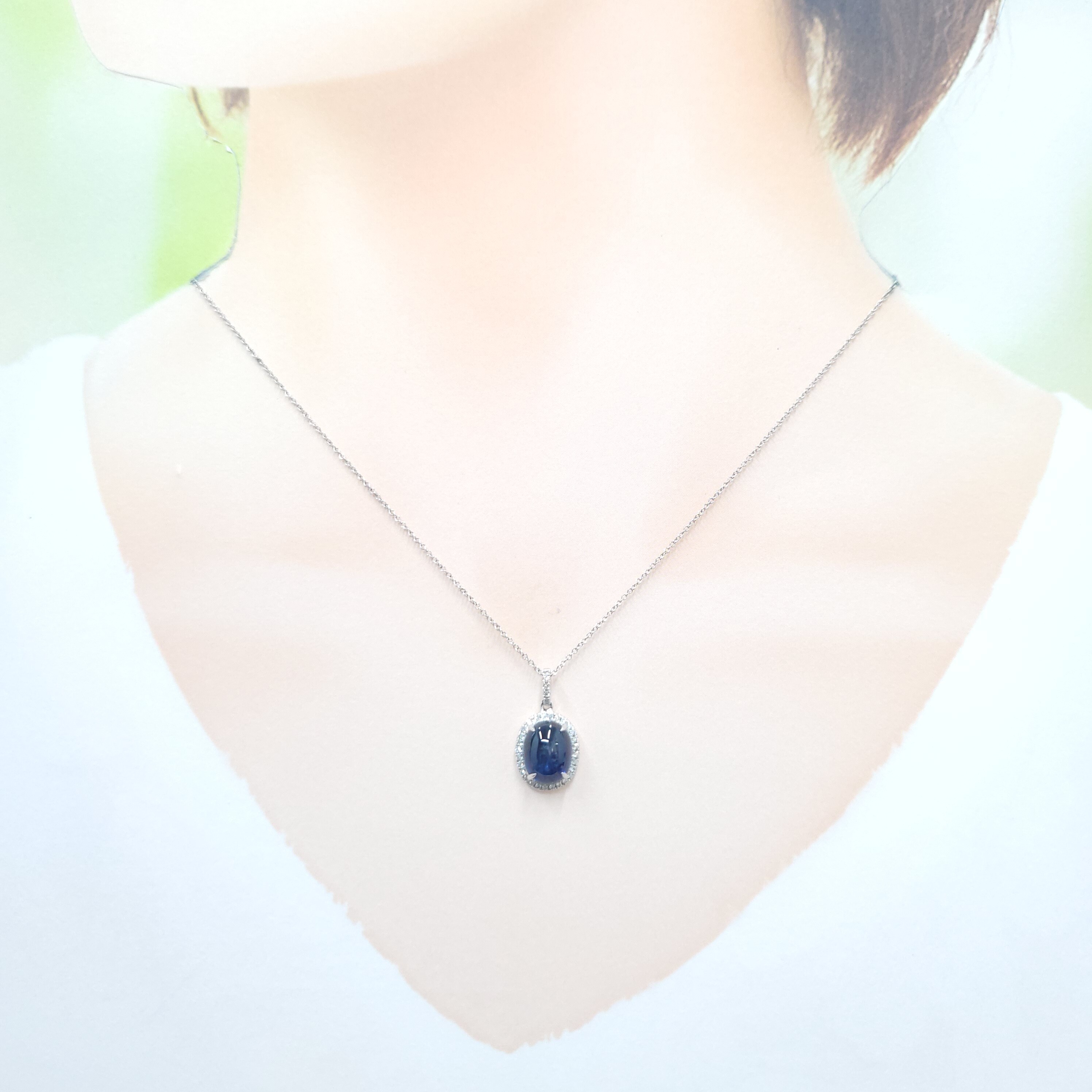 18K White Gold 3.70ct Sapphire and Diamond Pendant