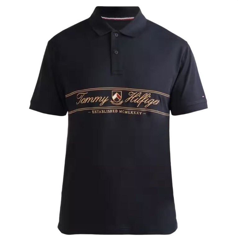 [S] TOMMY HILFIGER REGULAR FIT TH SCRIPT INTERLOCK POLO,NAVY, 78JA894-410 (STH825)