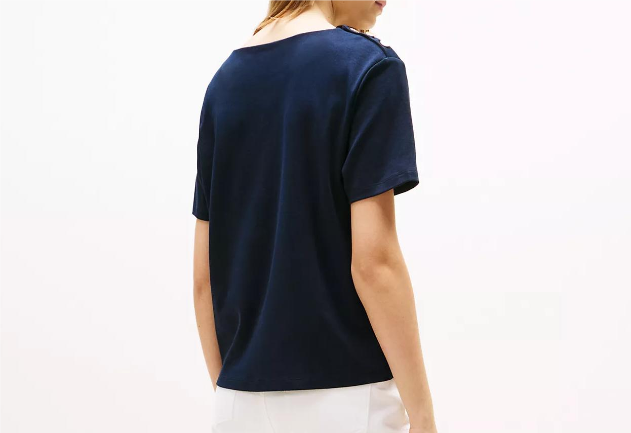 [S] TOMMY HILFIGER NAVY GOLD BUTTON SHOULDER T-SHIRT, XW05471-400 (STH1381)