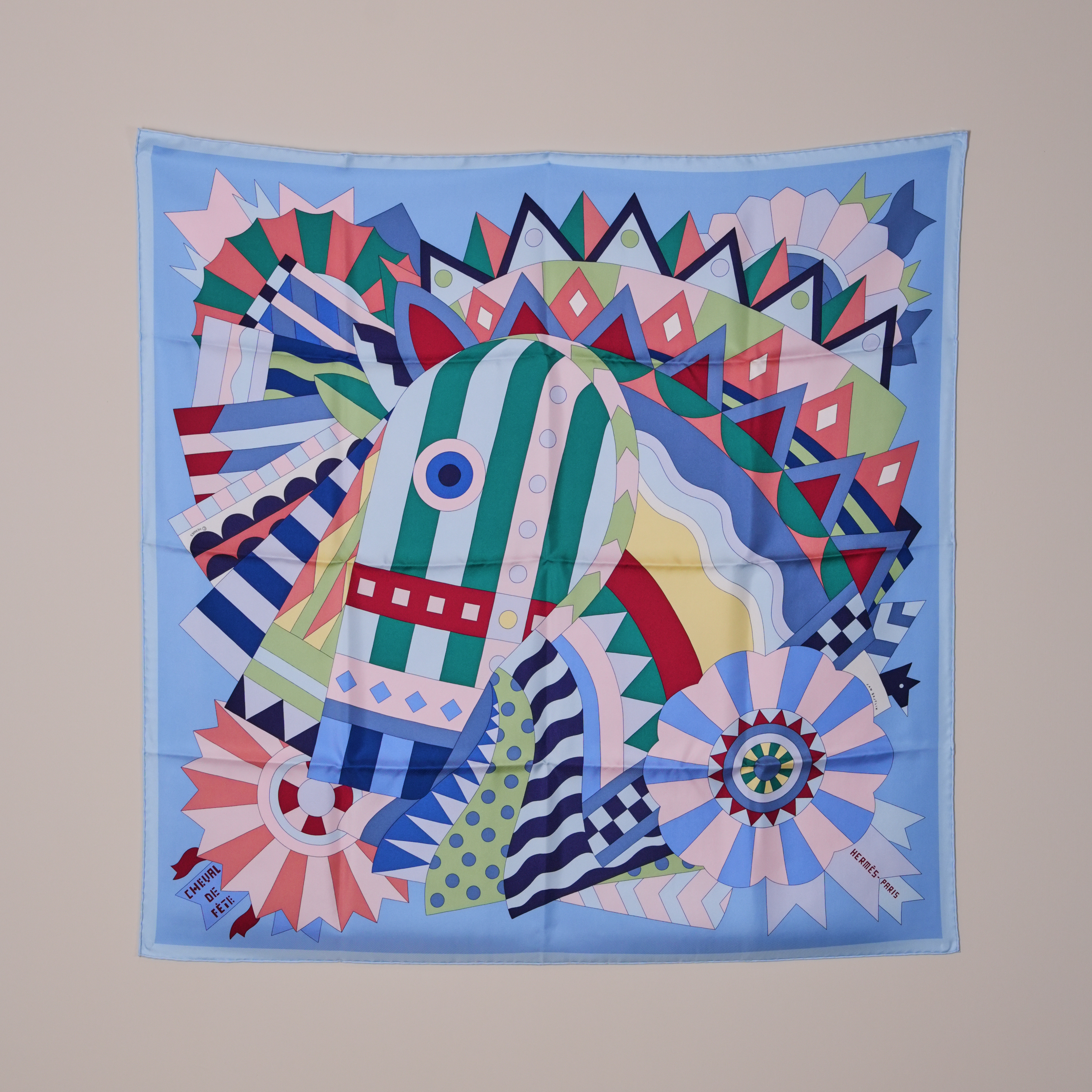 Hermes 藍色幾何絲巾