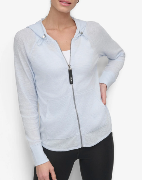 [S] DKNY SKYWAY BLUE MINI SLUB WAFFLE FULL ZIP HOODIE, DP4J9404-SYE FINAL SALE (SD1456)