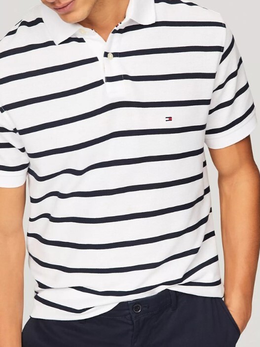 [S] TOMMY HILFIGER FRESH WHITE REGULAR FIT STRIPE WICKING POLO, 78J9397-100 (STH1205)