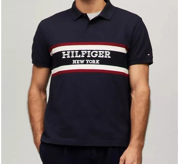 [S] TOMMY HILFIGER REGULAR FIT MONOTYPE COLORBLOCK POLO,NAVY, 78JB579-410 (STH1040)