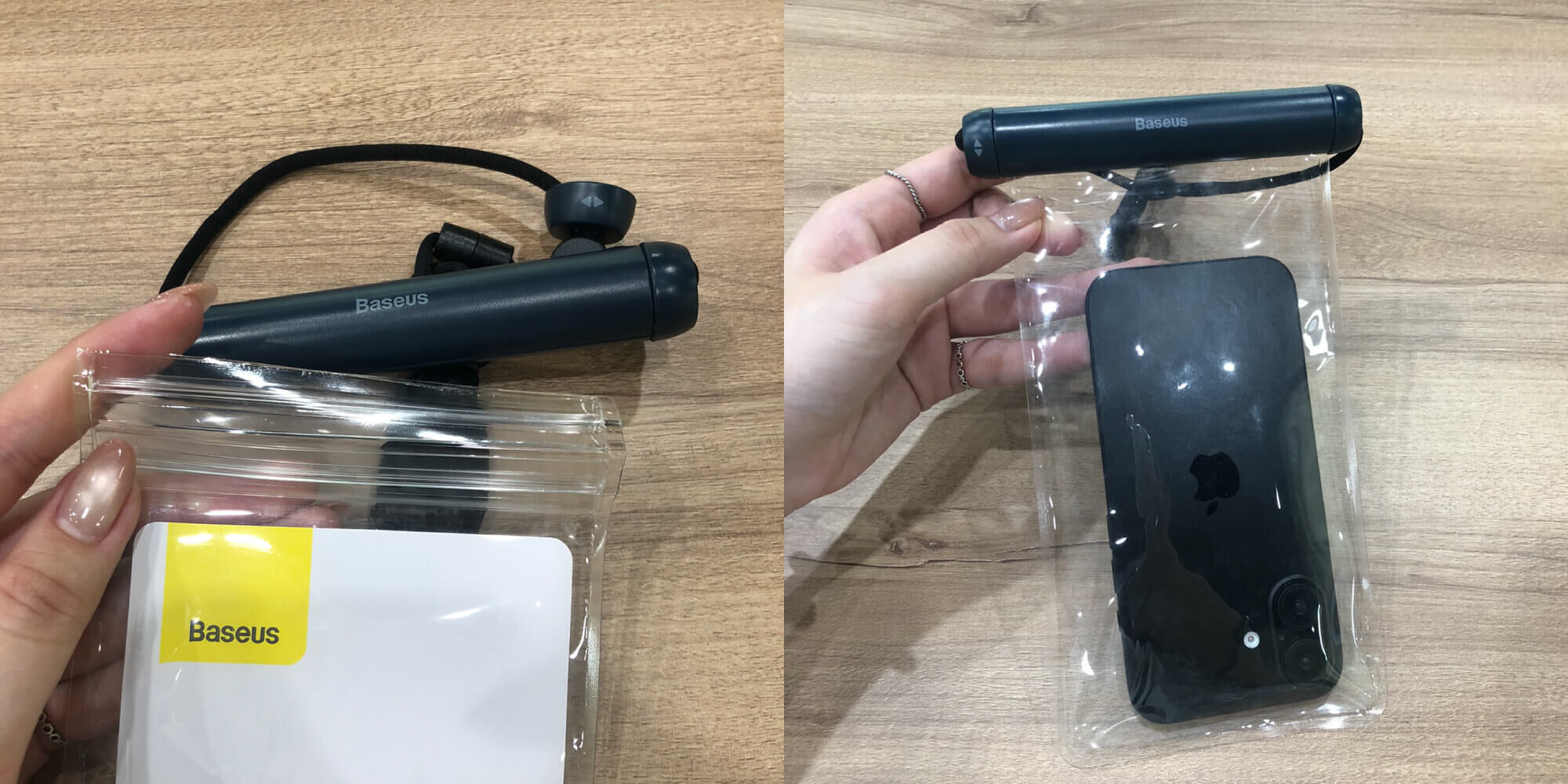 倍思圓筒滑蓋防水袋實測手機裝袋畫面，透明袋身可拍照滑手機｜殼老爹 Cloud Shop
