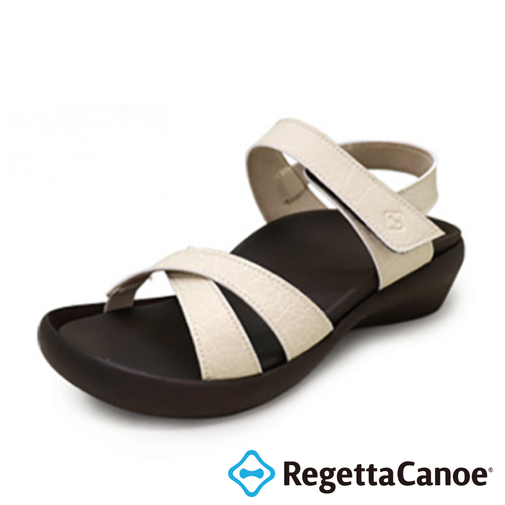 大阪樂步健康鞋 RegettaCanoe低跟楔型魔鬼氈後帶涼鞋CJFW3519(IVO-象牙白)