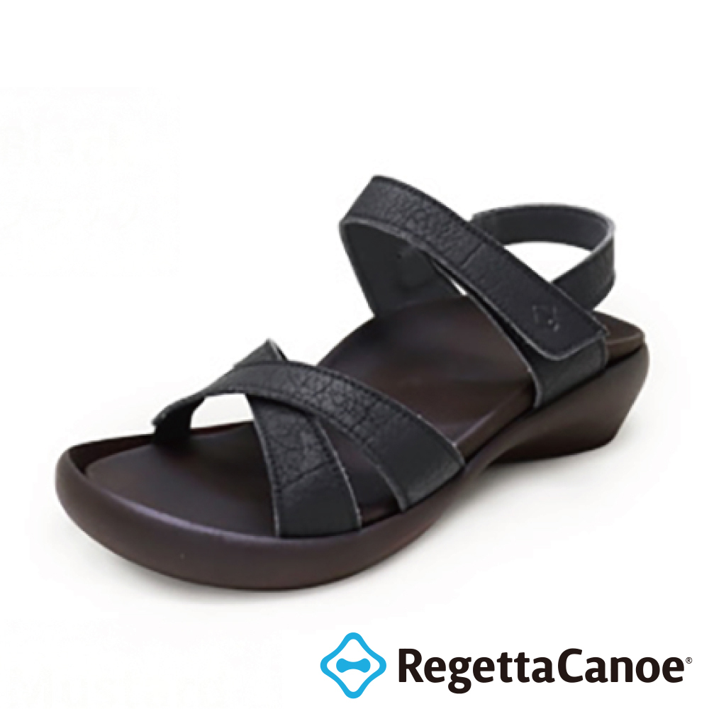 大阪樂步健康鞋 RegettaCanoe低跟楔型魔鬼氈後帶涼鞋CJFW3519(BLK-黑色)