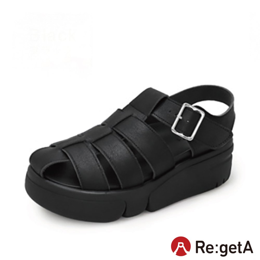 大阪樂步健康鞋 Re:getA輕量厚底編織漁夫涼鞋 RE255(BLK-黑色)