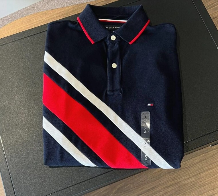 [S] TOMMY HILFIGER REGULAR FIT BANNER STRIPE POLO,NAVY, 78JA988-410 (STH716)