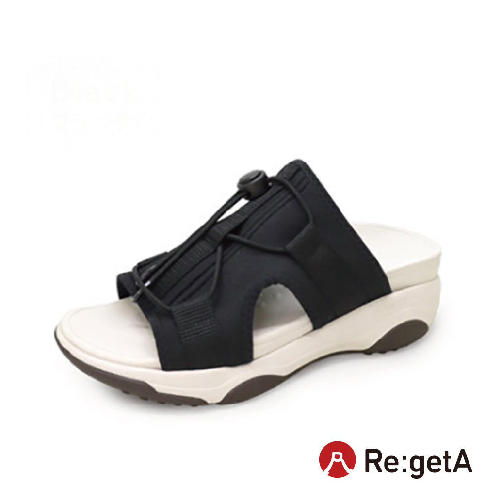 大阪樂步健康鞋 Re:getA輕量厚底運動風涼鞋RE3003(BLK-黑色)