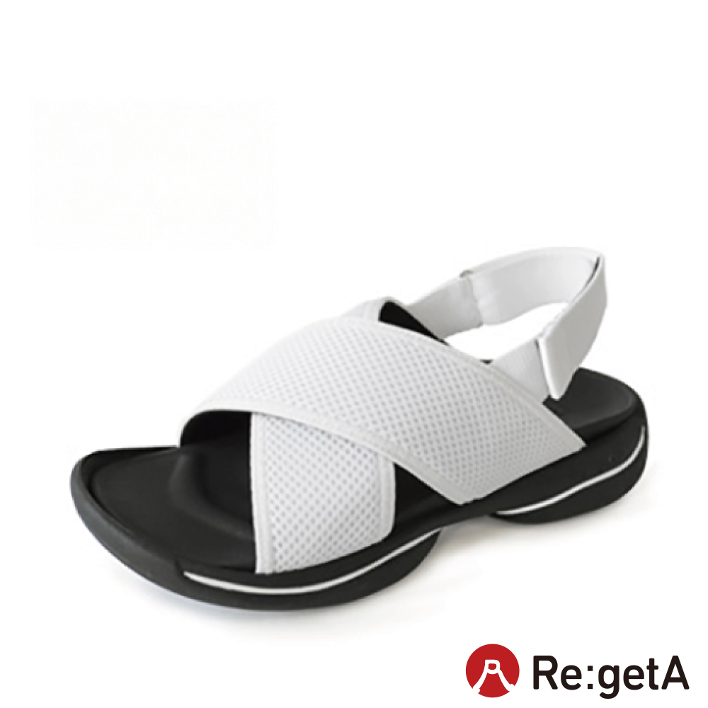 大阪樂步健康鞋 Re:getA輕量網布運動風魔鬼氈後帶涼鞋RE3097(WHT-白色)