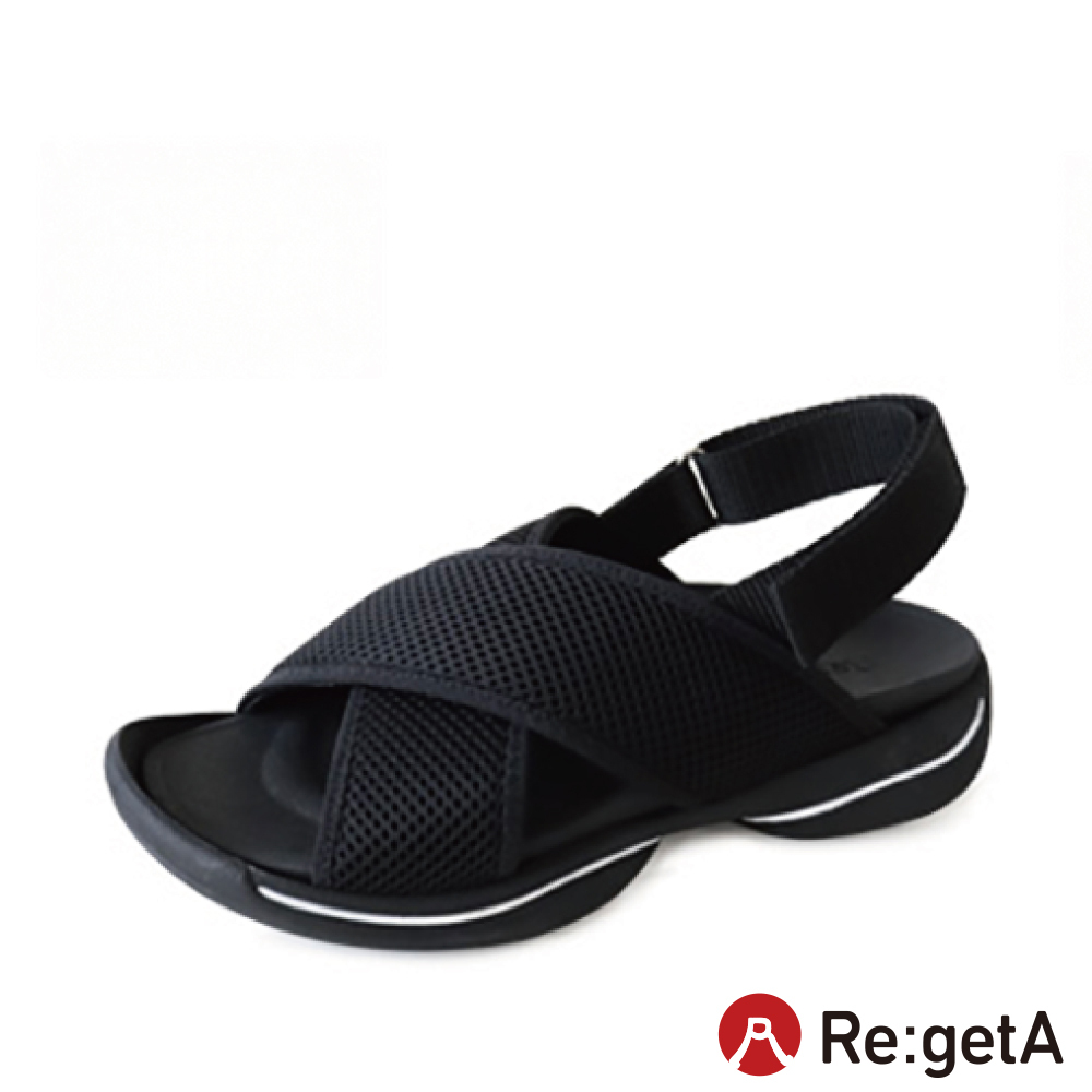 大阪樂步健康鞋 Re:getA輕量網布運動風魔鬼氈後帶涼鞋RE3097(BLK-黑色)