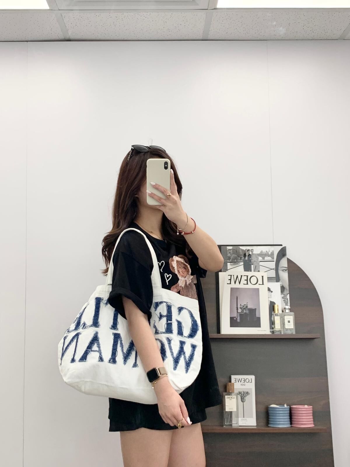 Gentle Woman Denim Tote Bag(White)