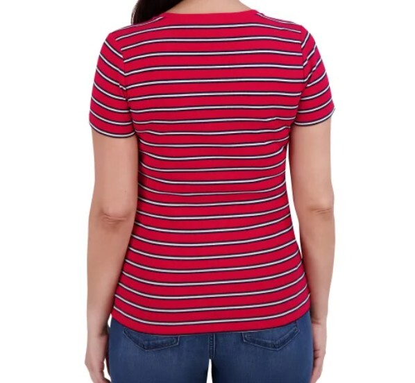 [S] TOMMY HILFIGER RED WOMEN'S V-NECK TEE, 1868380-RED (STH1372)