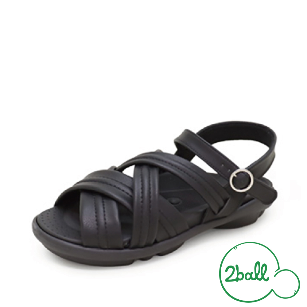 大阪樂步健康鞋 2ball 輕量編織交叉後帶涼鞋TB205(BLK-黑X黑)
