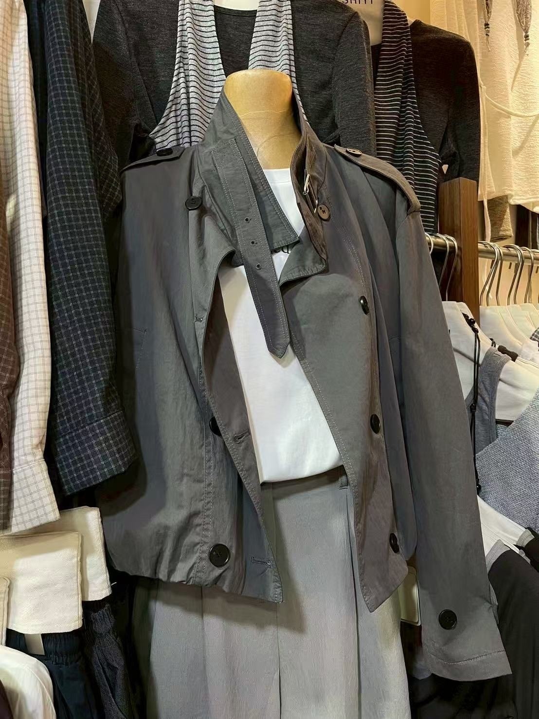 878 復古雙排釦立領風衣外套