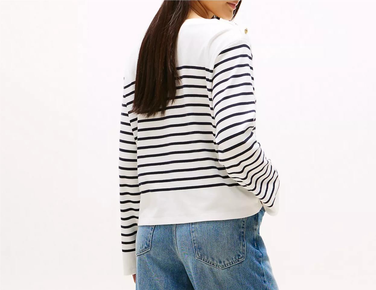 [S] TOMMY HILFIGER NAVY GOLD BUTTON SHOULDER SWEATSHIRT, XW05025-400 (STH1382)