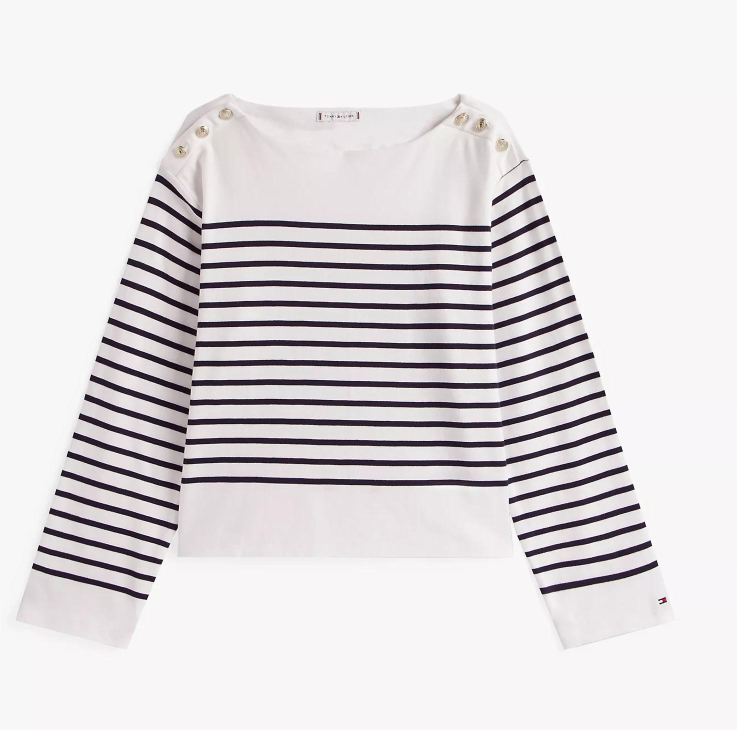 [S] TOMMY HILFIGER NAVY GOLD BUTTON SHOULDER SWEATSHIRT, XW05025-400 (STH1382)