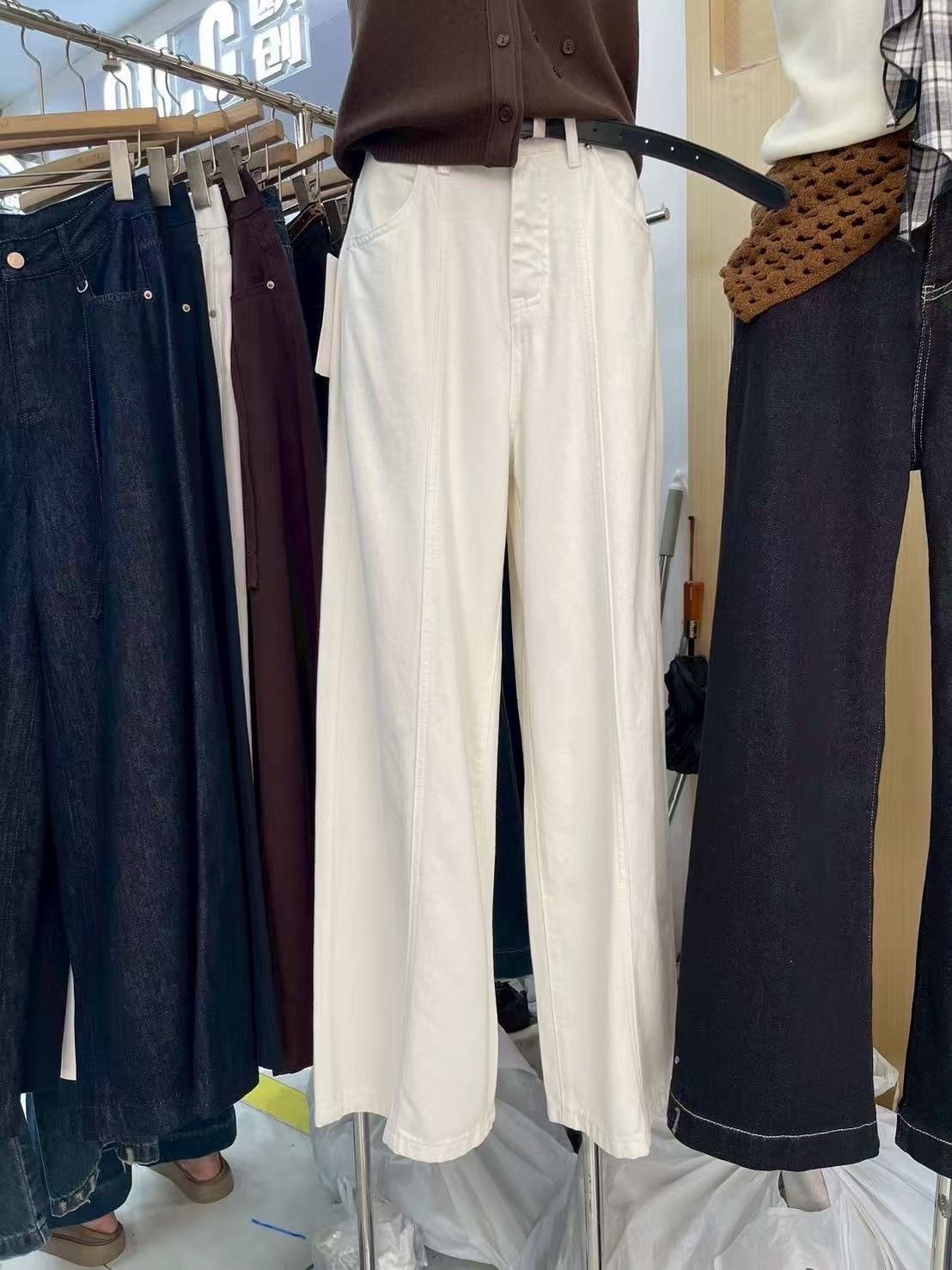 907 壓線設計立體剪裁直筒褲