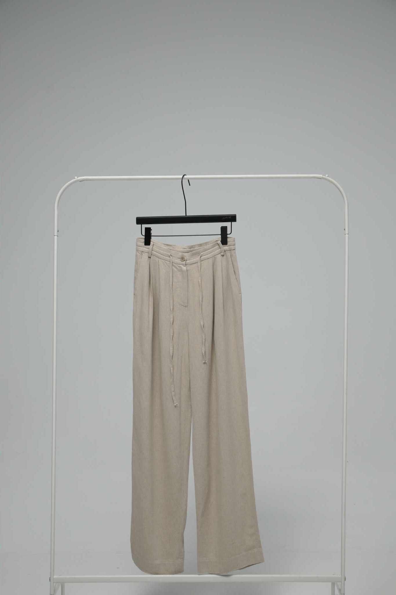 PA04  精緻壓褶綁帶亞麻褲