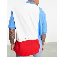 [S] TOMMY HILFIGER OVERSIZED FIT COLORBLOCK SKATE POLO,MULTI, 78J8876-400 (STH427)