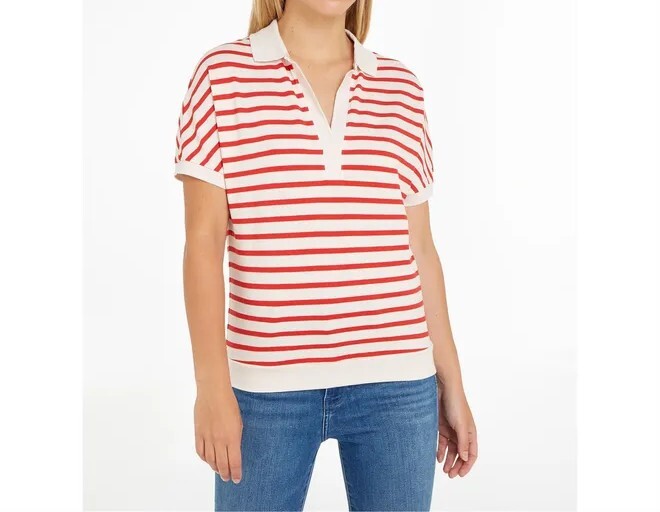 [S] TOMMY HILFIGER ORANGE MULTI STRIPE RELAXED STRIPE POLO, 76J4692-251 (STH1303)