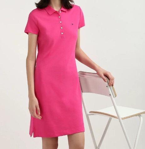 [S] TOMMY HILFIGER SOLID POLO DRESS,PINK PASSION, 76J2992-642 (STH358)