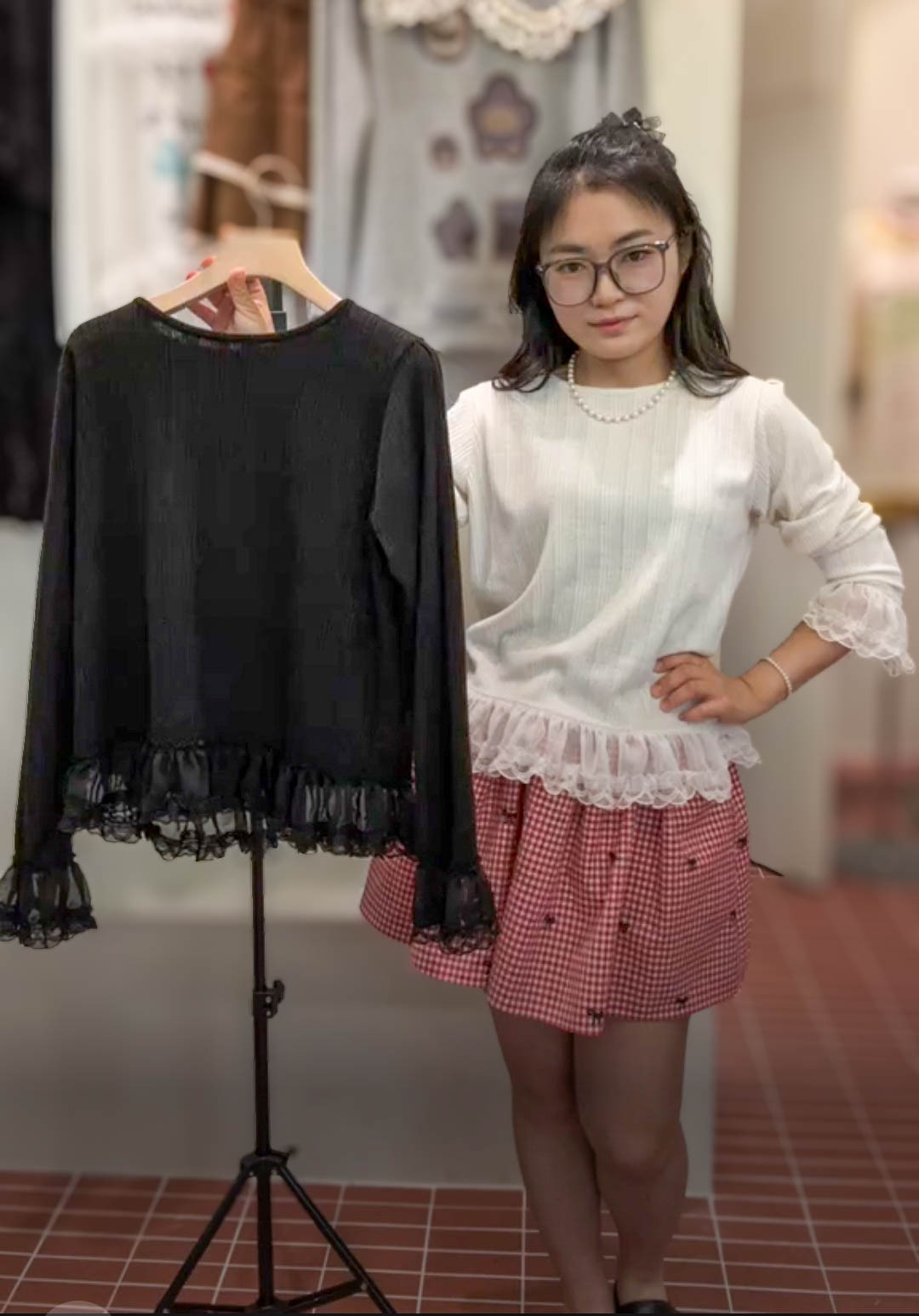 🥰PM_K2541  ▶️條紋 拼接蕾絲上衣 👉B:100cm L:52cm